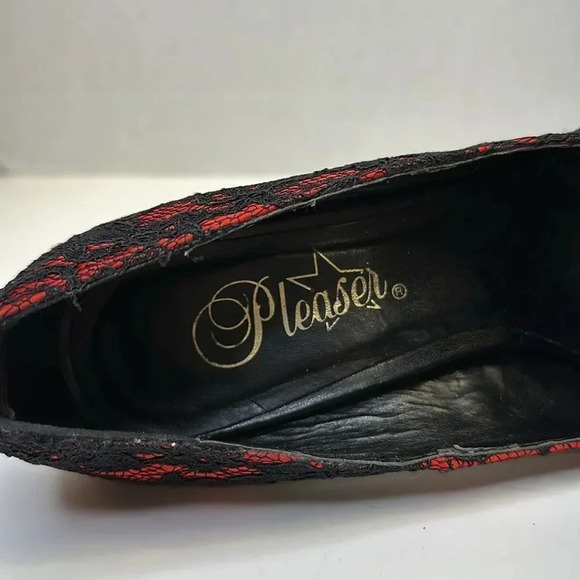 Pleaser Bliss-30-2 Platform Pump High Heel Shoes Lace Black Red Women's Size 7 - Picture 6 of 10